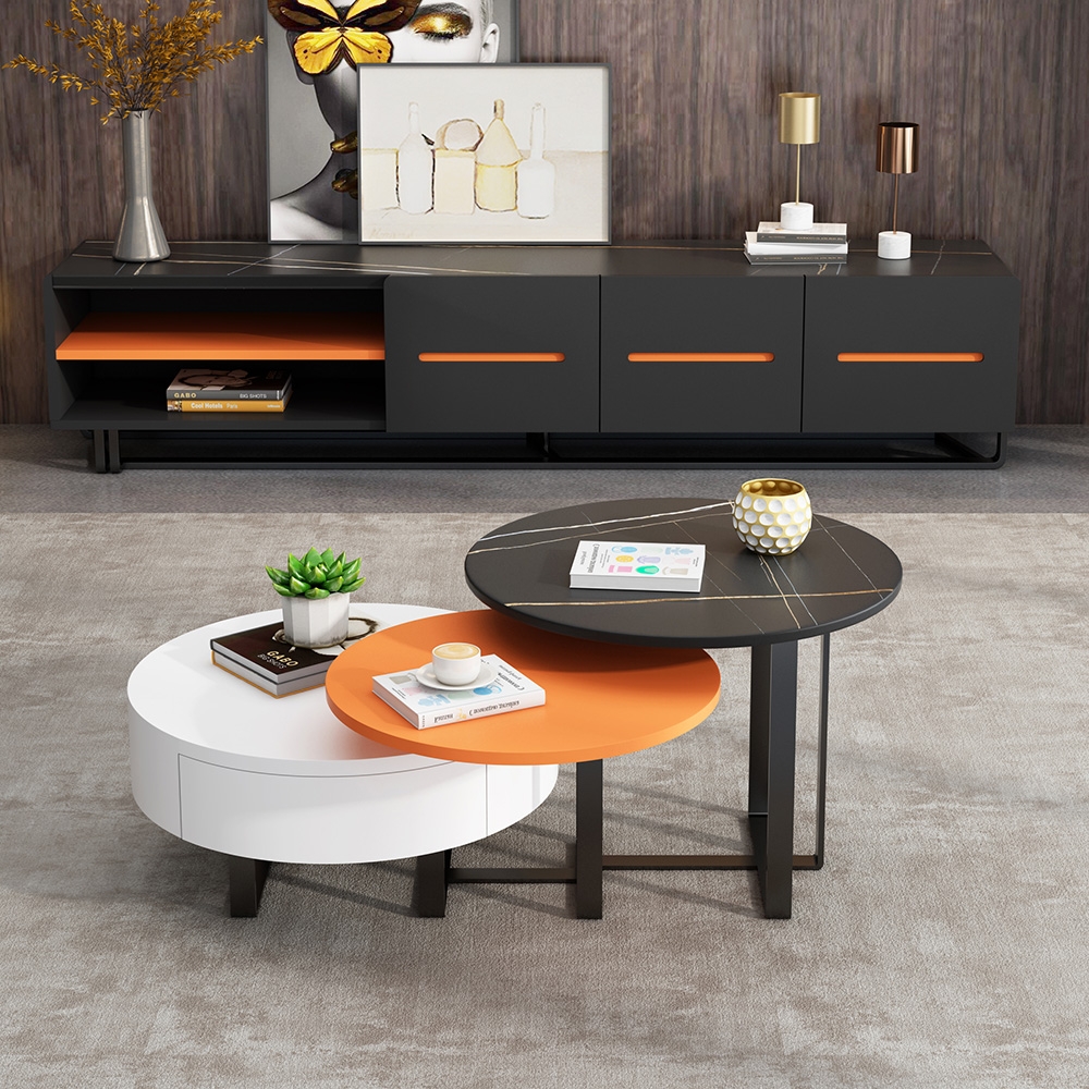 

2 Pieces Coffee Table and TV Stand Set in Contemporary Style with Drawers & Storages