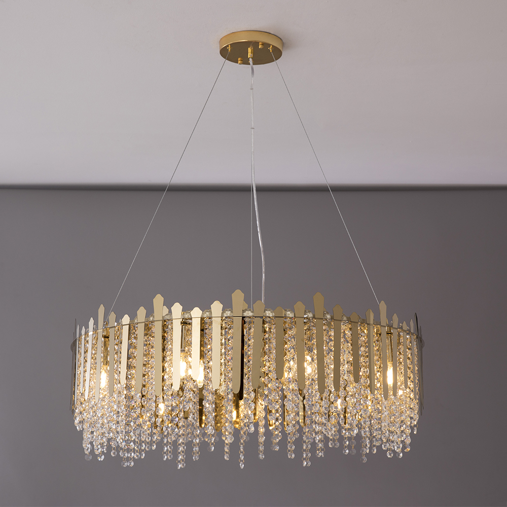 

Modern Round 6-Light Crystal Bead Chain Chandelier with Adjustable Chain