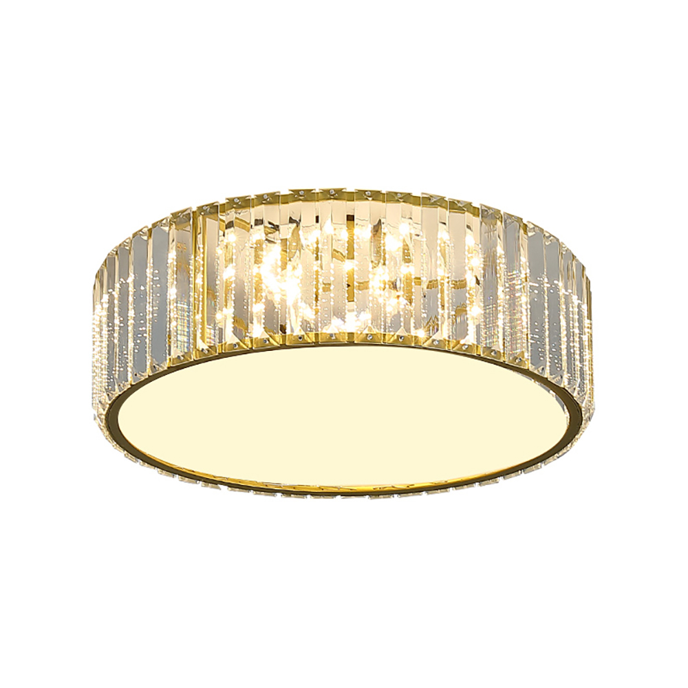 Modern Drum Acrylic 5-Light Flush Mount Light in Gold with Crystal