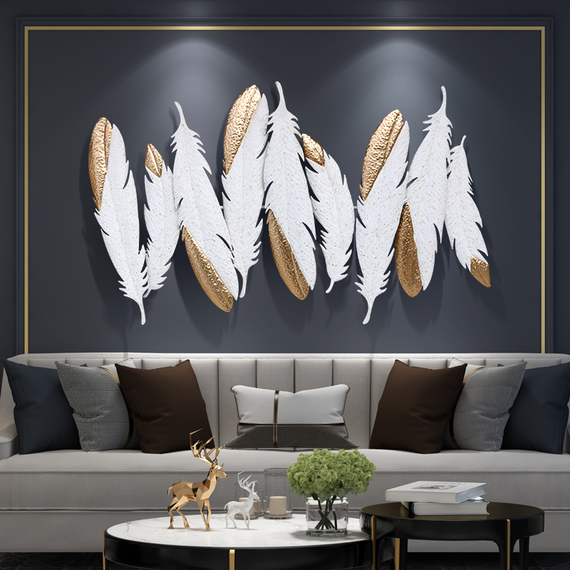 Creative Feathers Metal Wall Decor Hanging Home Art in White & Gold