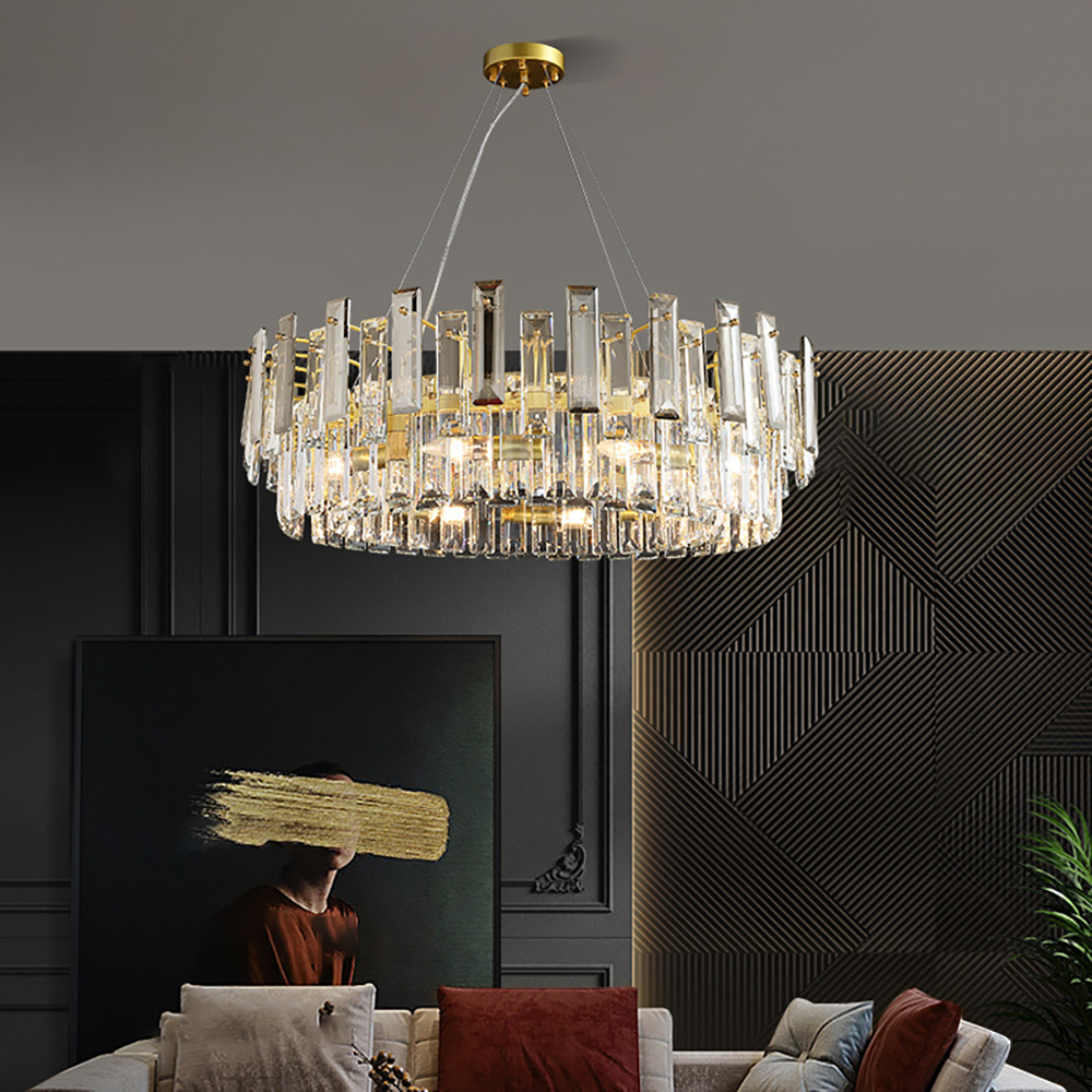 

Postmodern Tiered 10-Light Chandelier with Crystal Strip & Adjustable Chains