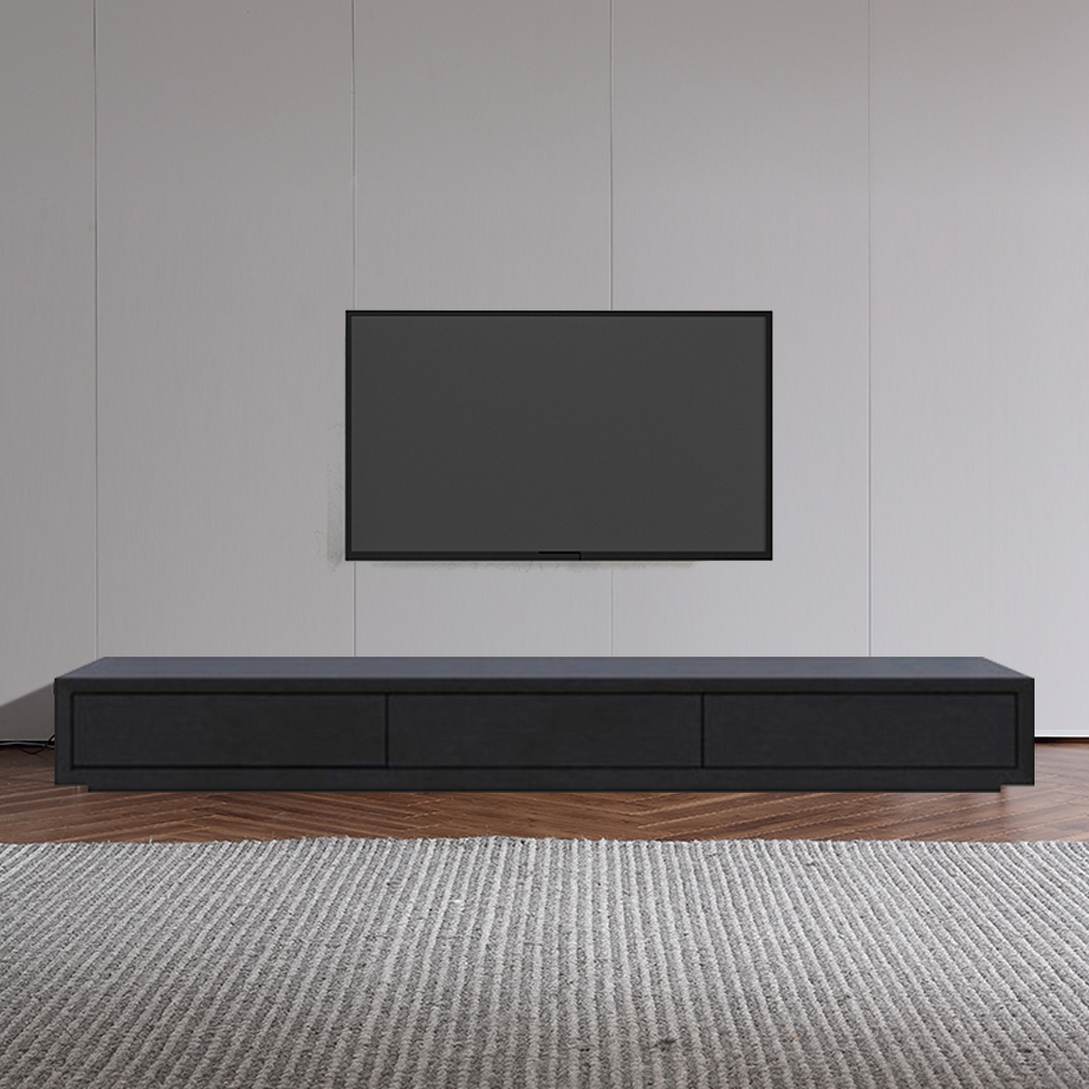 Minimalist Black Rectangle TV Stand Wooden Media Console with 3 Drawers for TVs Up to 78