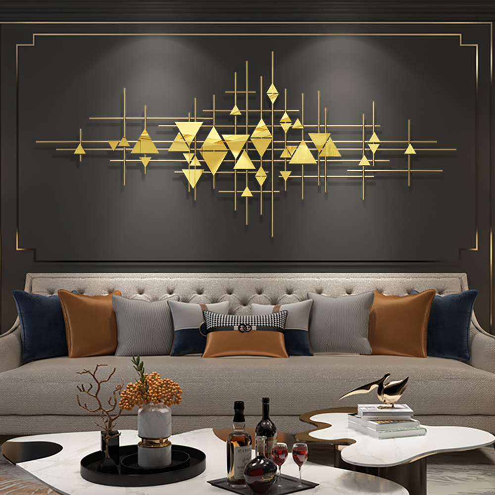3D Geometric Metal Wall Decor Overlapping Triangle & Lines in Gold