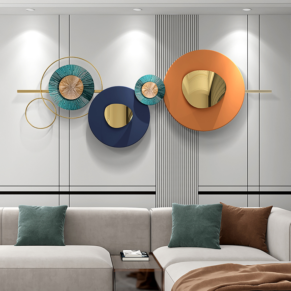 Modern Metal Wall Decor Overlapping Creative Geometric Round Home Hanging Art in Large