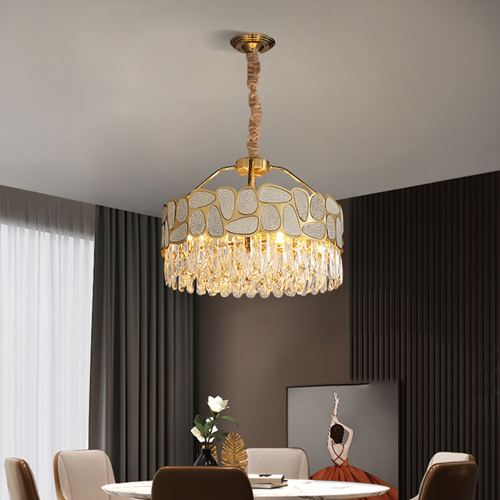 

Modern Tiered 12-Light Crystal Chandelier with Adjustable Chain