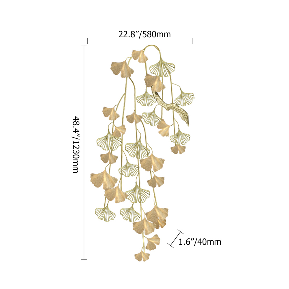 Luxury Hollow-out Ginkgo Leaves Wall Decor Home Art in Gold Metal