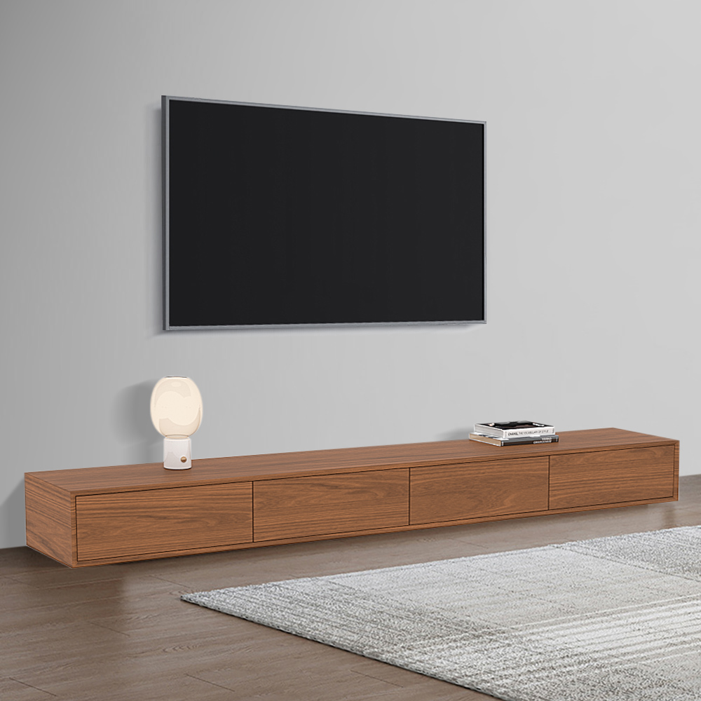 

Modern Walnut Rectangular TV Stand Wood Media Console with 4 Drawers for 85" TVs