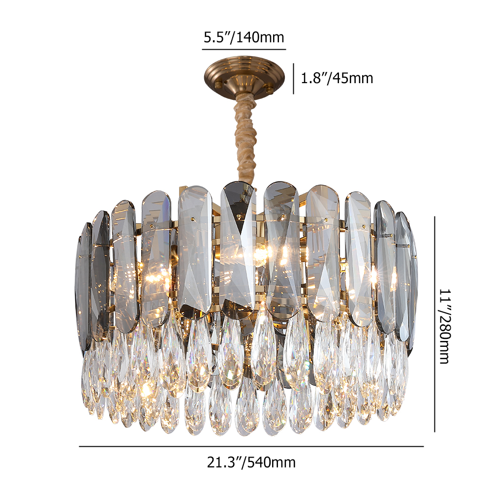 Modern Tiered Raindrop 6-Light Chandelier with Crystal & Round Frame-Homary