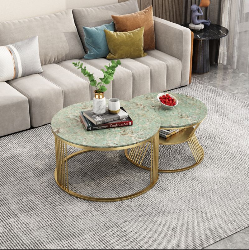 

Modern Green Nesting Coffee Table Set with Stone Top 2-Piece Table Set