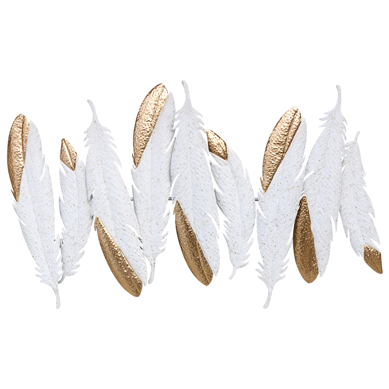 Creative Feathers Metal Wall Decor Hanging Home Art in White & Gold
