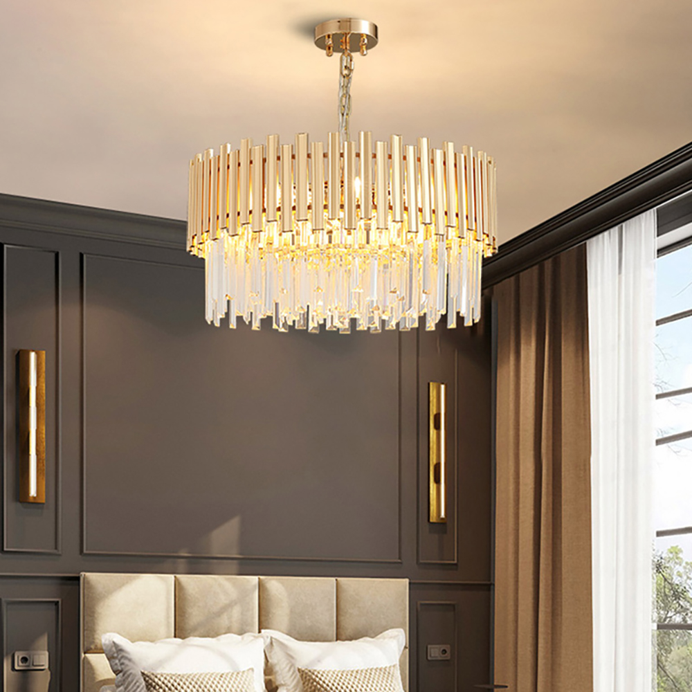 Modern 9-Light Tiered Crystal Chandelier with Adjustable Chain in Gold