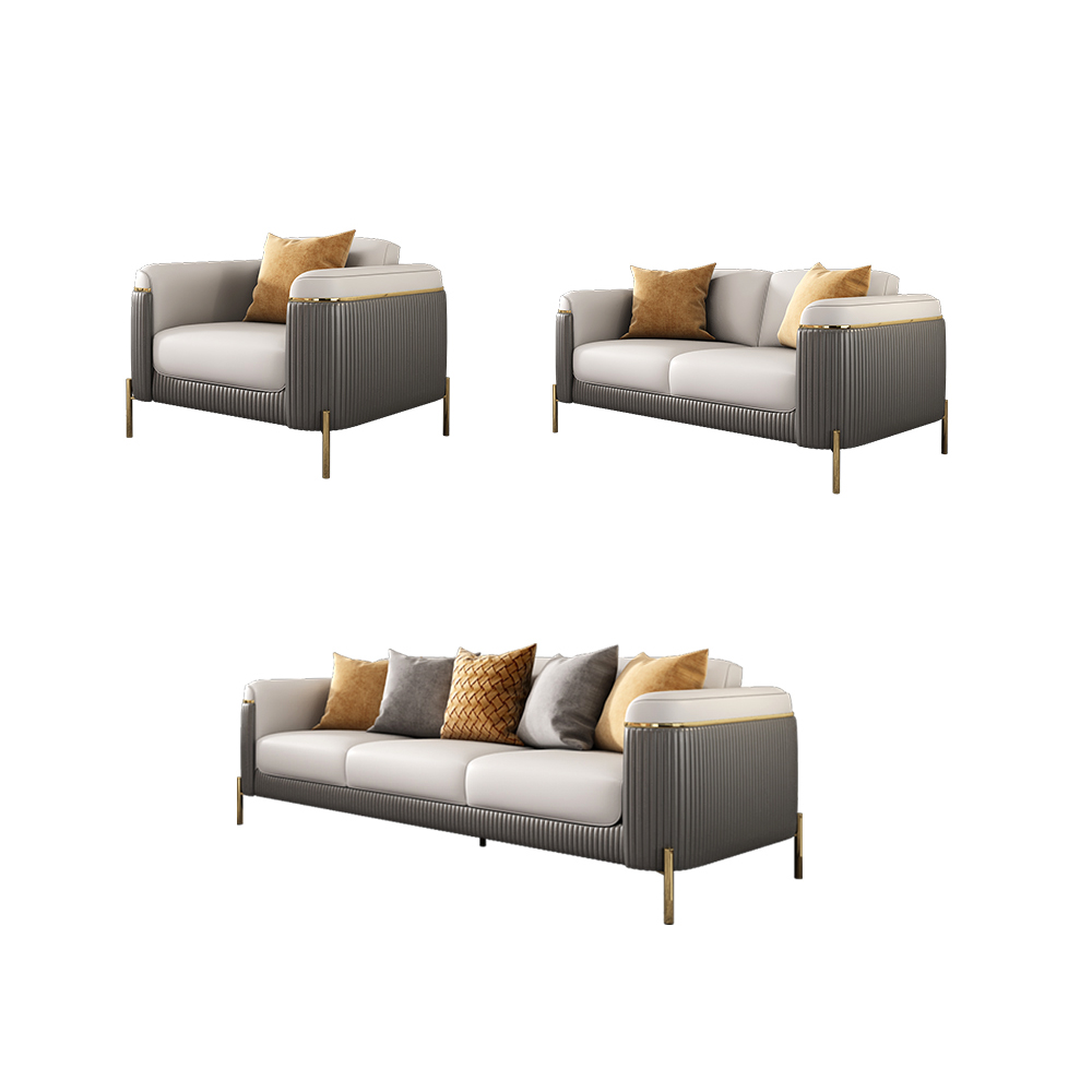 Gray & Beige Modern Living Room Set Faux Leather Upholstered Sofa Set Pillow Included