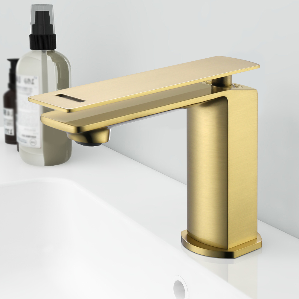 

Single Hole Bathroom Sink Faucet Solid Brass in Brushed Gold