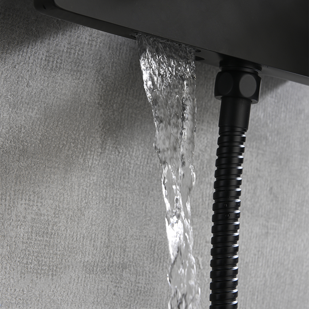 Exposed Black Wall-Mount Rain Shower Set with Hand Shower