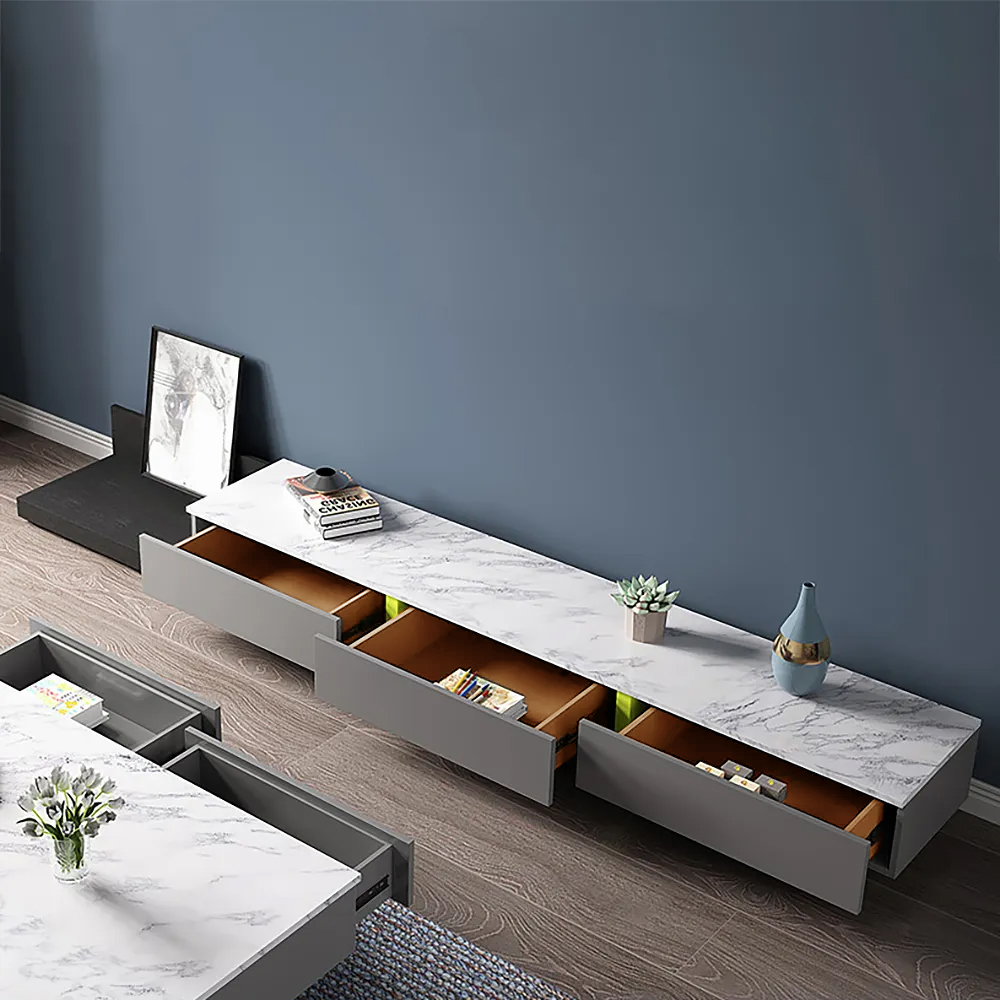 

Modern Black and Gray Extendable TV Stand with 3-Drawer for 80 Inch TV