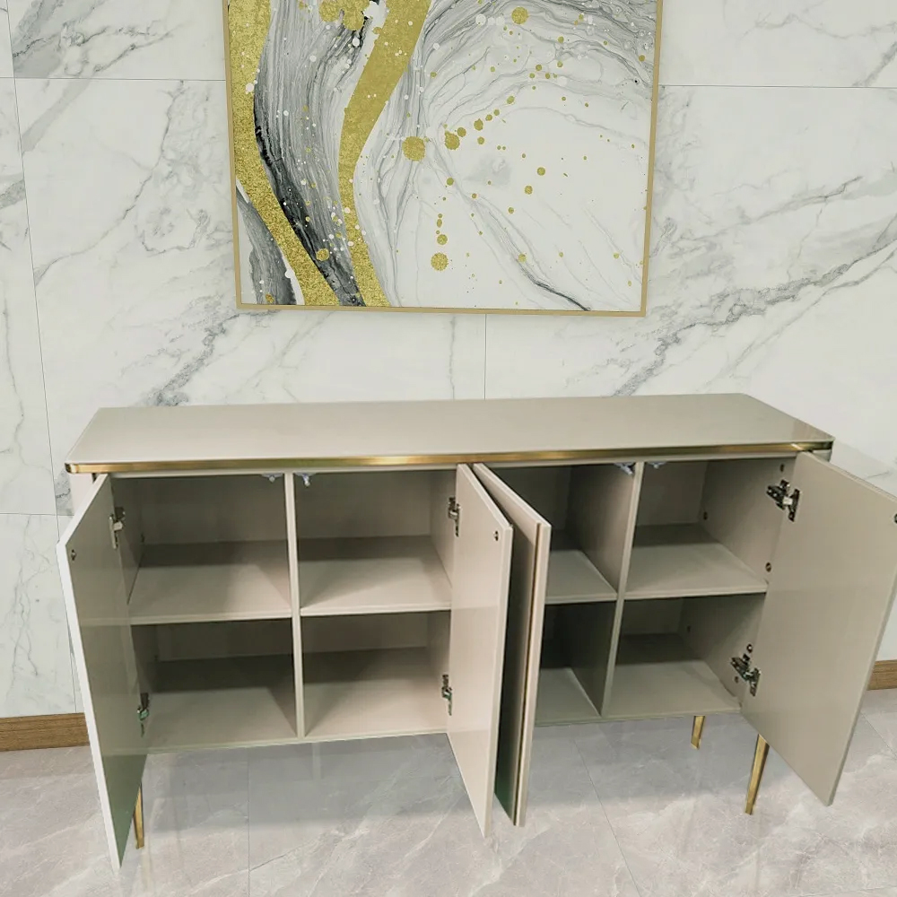 47" Modern Champagne Sideboard Cabinet Buffet Table with Storage Tempered Glass Top