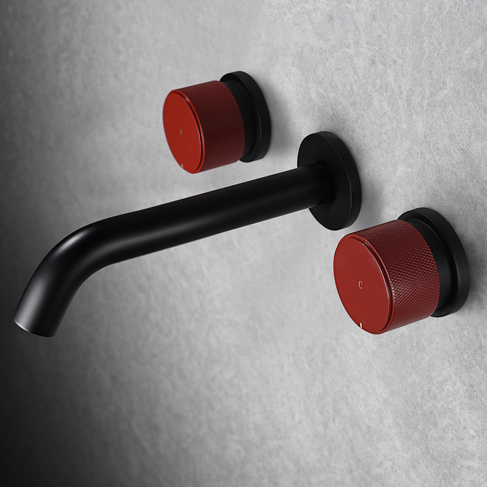 

Brass Wall-mounted Double Knobs Bathroom Sink Faucet