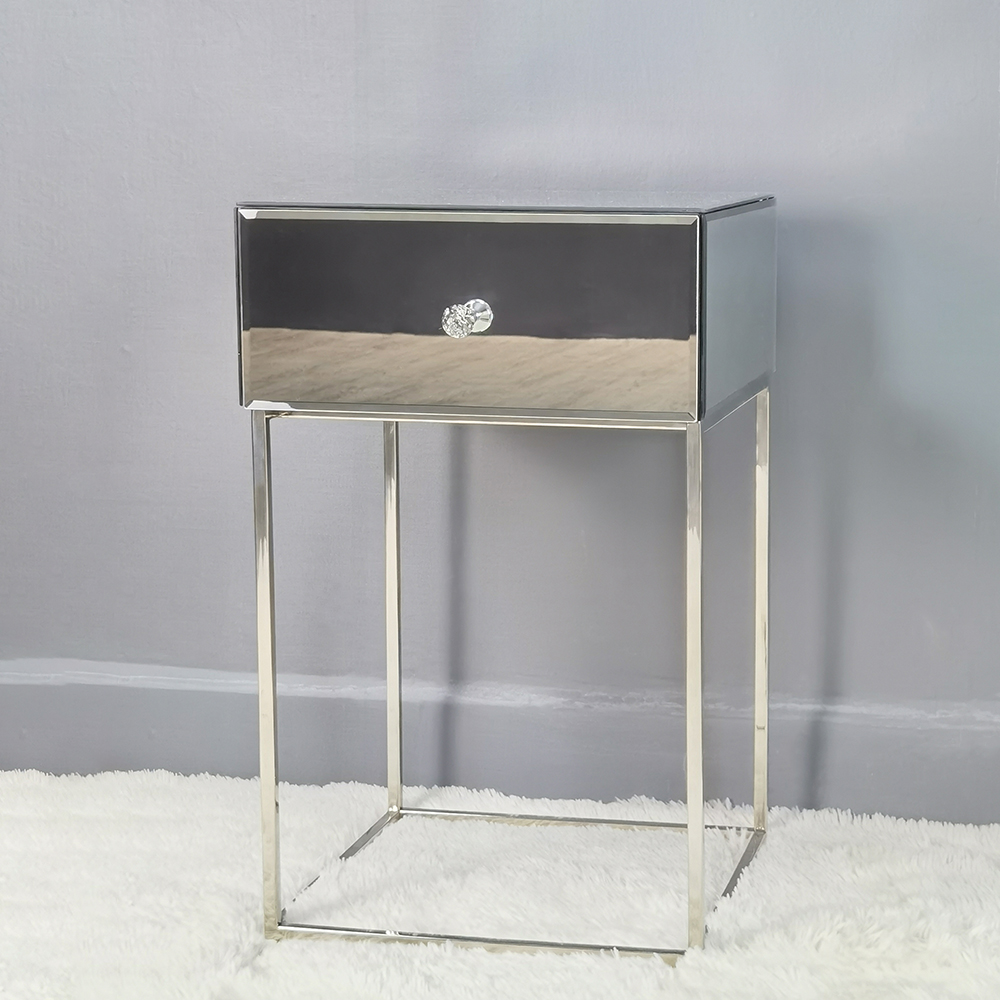 

Silver Modern Mirrored Nightstand with Sotrage