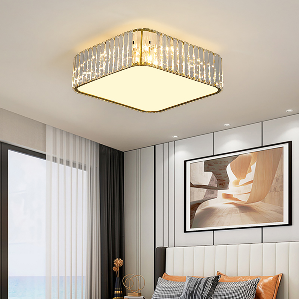 

Modern Square 4-Light Acrylic Flush Mount Light with Crystal