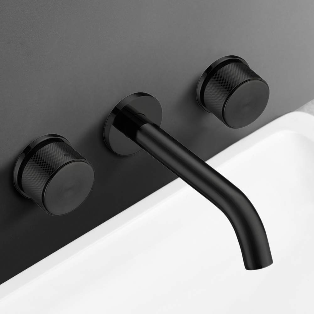 

Brass Wall-mounted Double Knobs Bathroom Sink Faucet