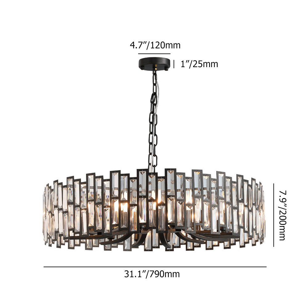Modern Geometric Crystal Chandelier 10-Light with Adjustable Chain in Black