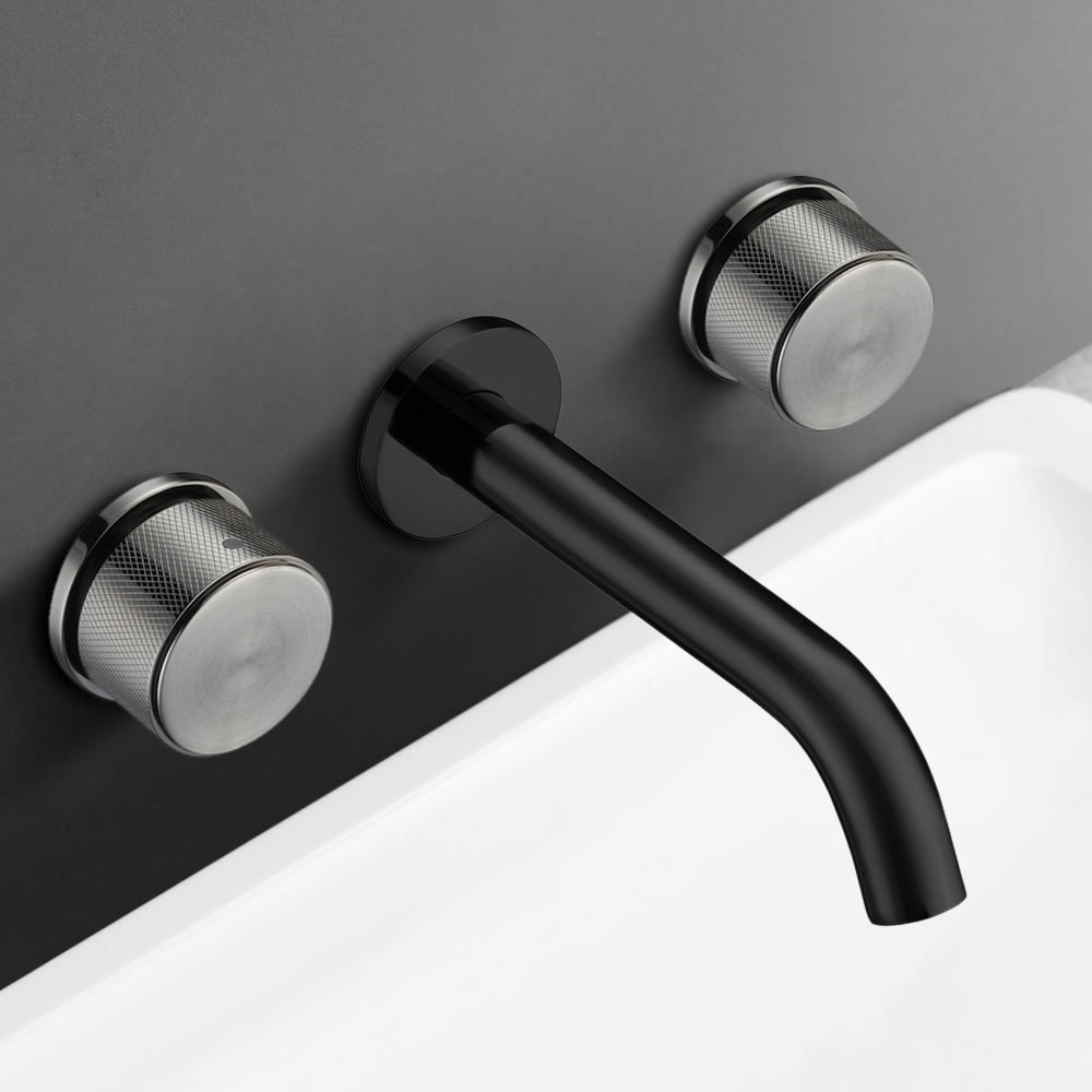 

Brass Wall-mounted Double Knobs Bathroom Sink Faucet