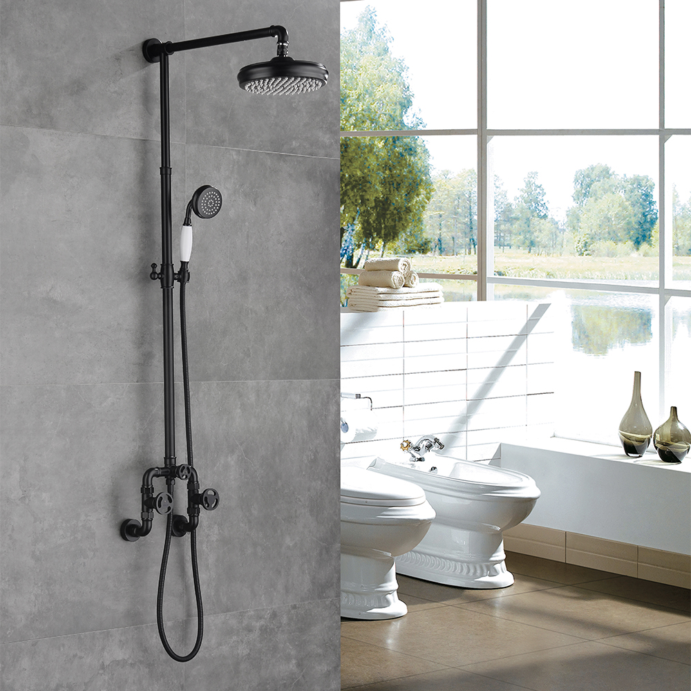 Industrial Style Wall-mounted 230mm Shower Set 2-function in Black