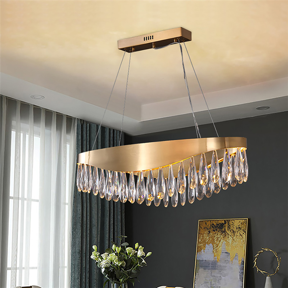 

Modern Raindrop Crystal Dimmable LED Kitchen Island Light in Brass