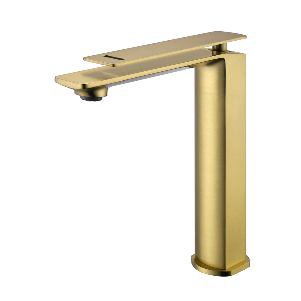 Monobloc Bathroom Basin Mixer Tap Single Handle Solid Brass in Brushed Gold