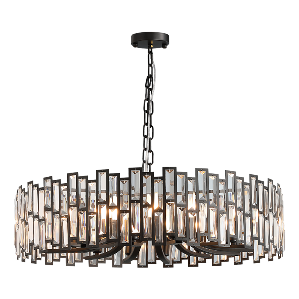 Modern Geometric Crystal Chandelier 10-Light with Adjustable Chain in Black