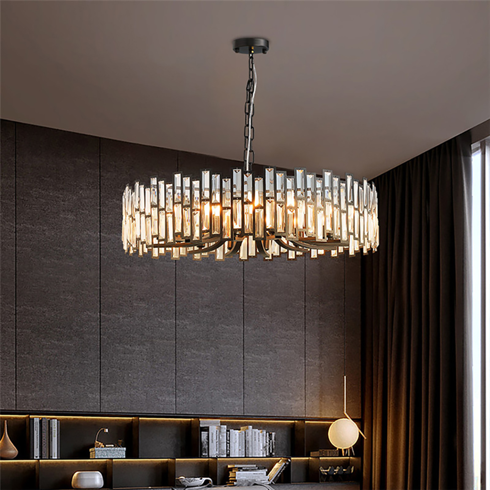 Modern Geometric Crystal Chandelier 14-Light with Adjustable Chain in Black