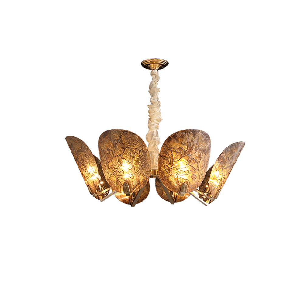 

Postmodern 8-Light Enamel Chandelier in Brass with Leaves Shaped