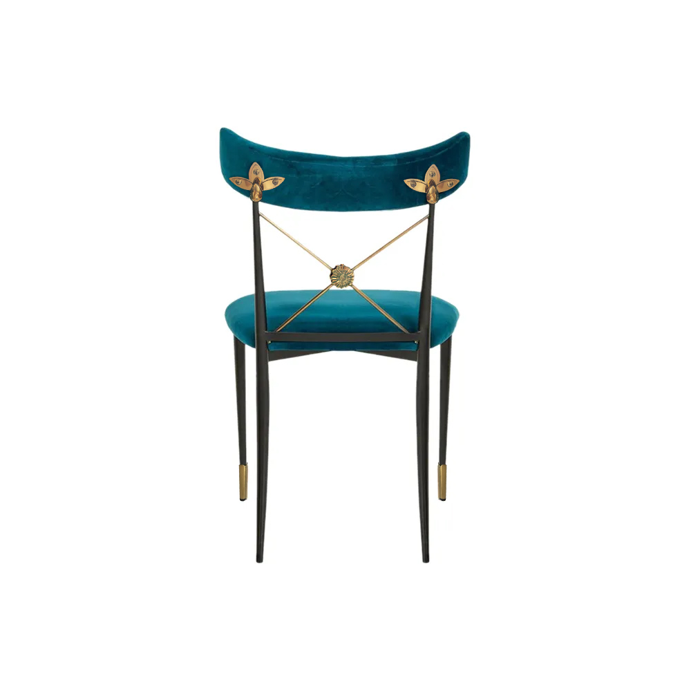 Blue Empire Style Upholstered Cross Back Green Side Chair Dining Chair