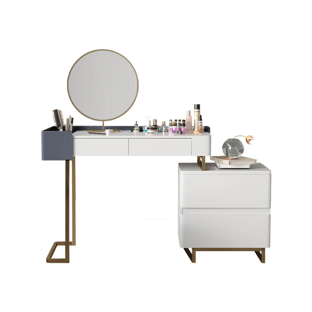 39.4" Minimalist White Makeup Vanity with 2 Drawers Mirror Included