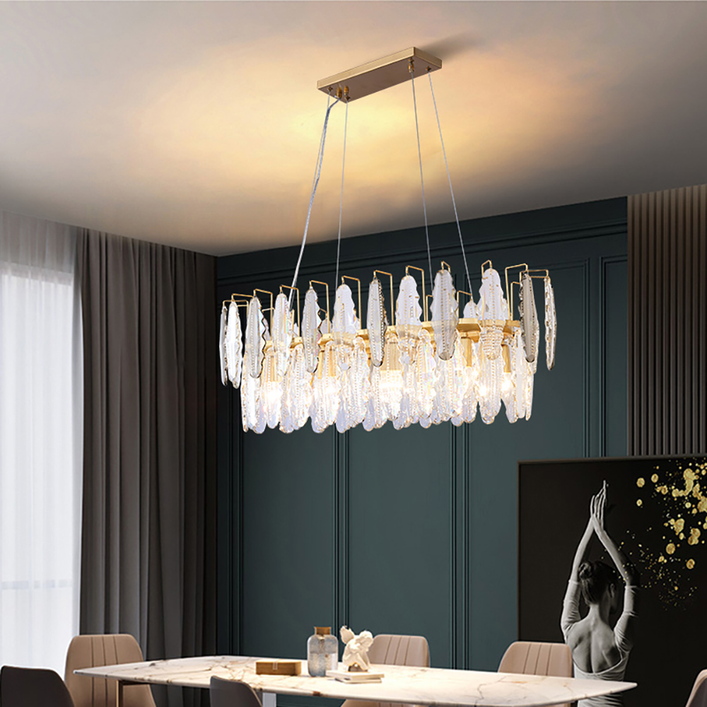 

Contemporary Tiered Crystal 8-Light Kitchen Island Light with Metal Frame