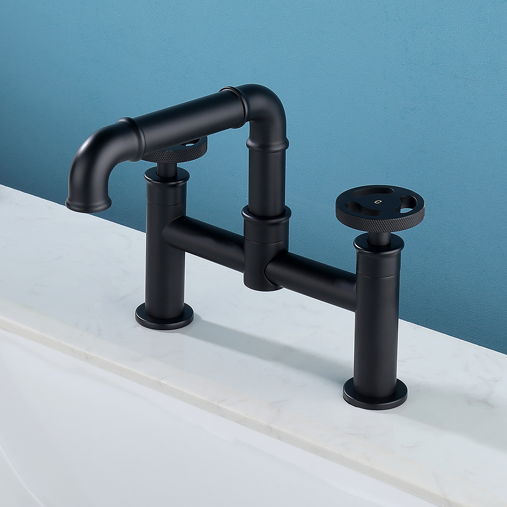 

Industrial Style Brass Widespread Sink Faucet in Black