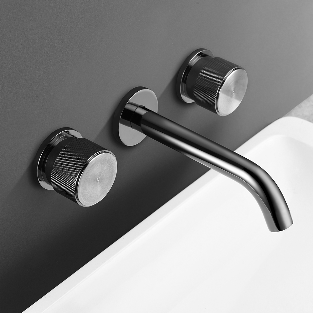 

Brass Wall-mounted Double Knobs Bathroom Sink Faucet