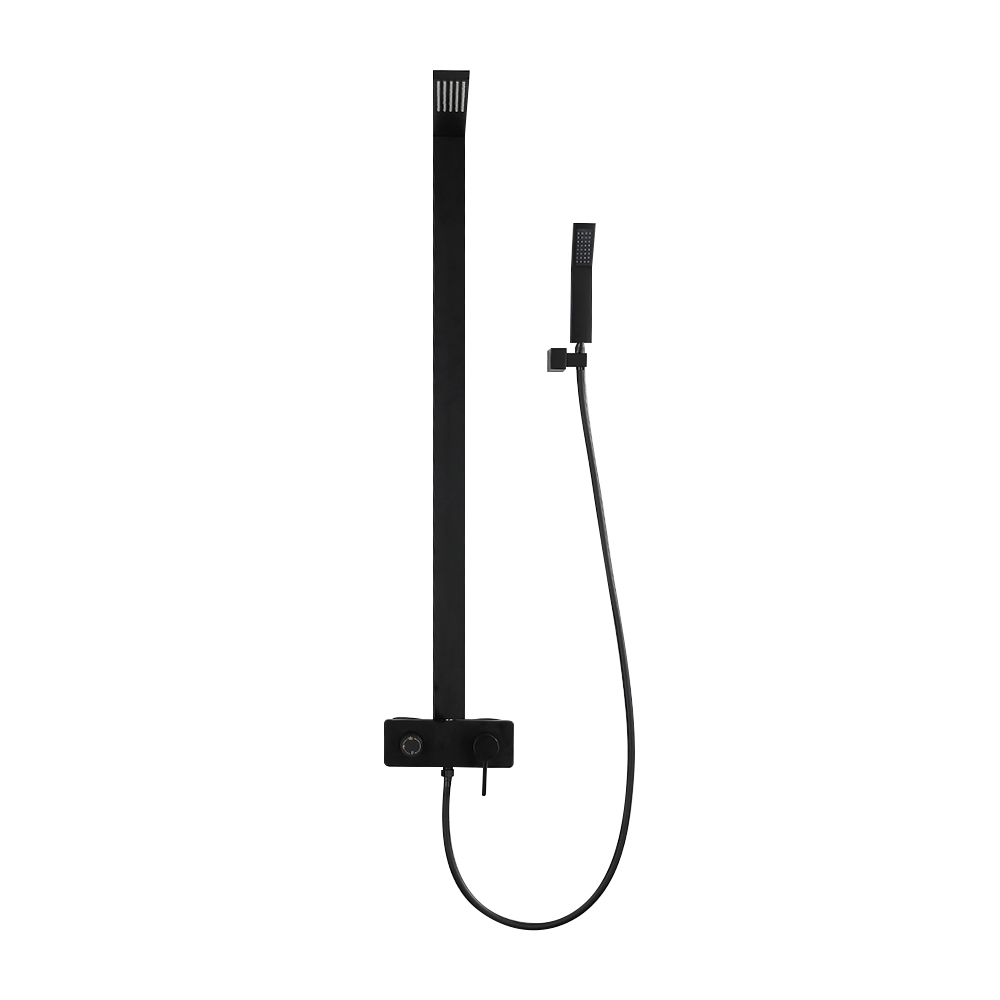 Exposed Black Wall-Mount Rain Shower Set with Hand Shower