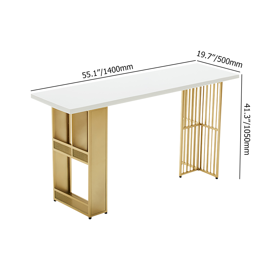 55.1" Modern White Metal Bar Height Table with Shelves & Storage in Gold
