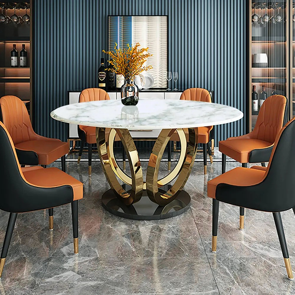 Ensemble de 7 tables de salle à manger rondes contemporaines avec chaises rembourrées de 1350 mm
