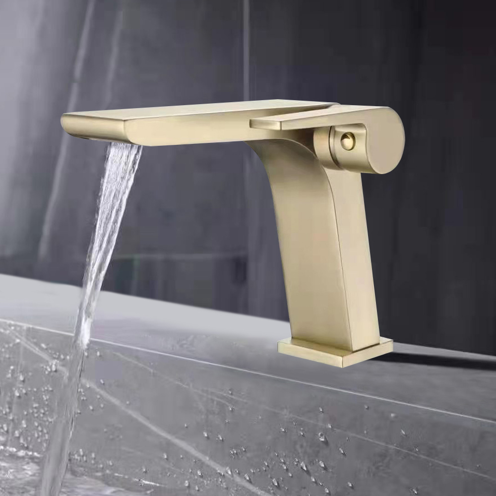 

Single Hole Bathroom Sink Faucet Solid Brass in Brushed Gold