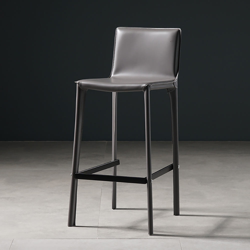 

Gray Modern Saddle Leather Upholstered Bar Stool with Metal Legs