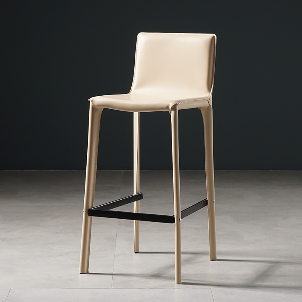 

Beige Modern Saddle Leather Upholstered Bar Stool with Metal Legs