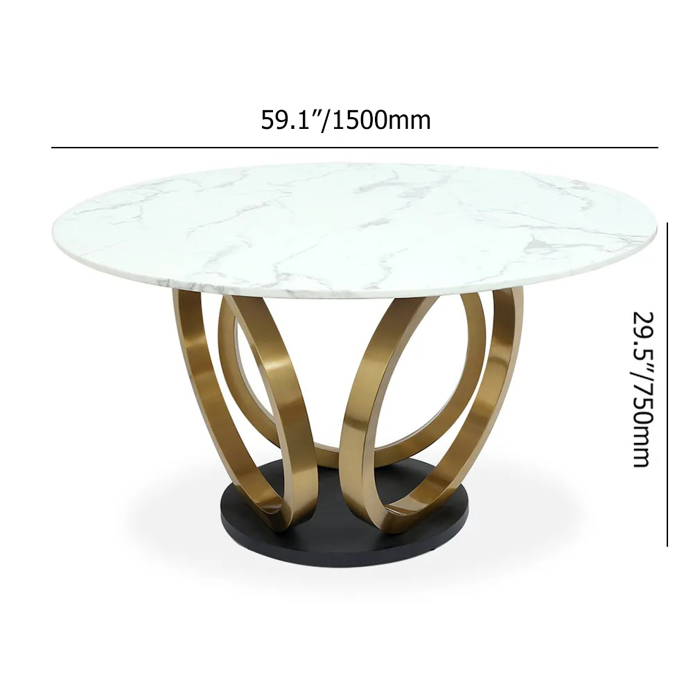 53.1" Contemporary Round Dining Table Set of 7 with Upholstered Chairs