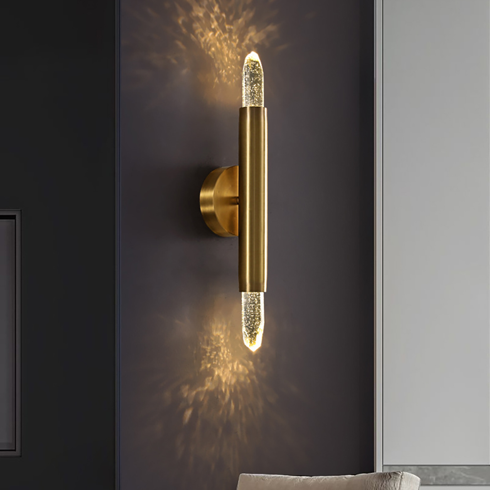 

Contemporary Simple 2-Light K9 Crystal Wall Sconce in Brass