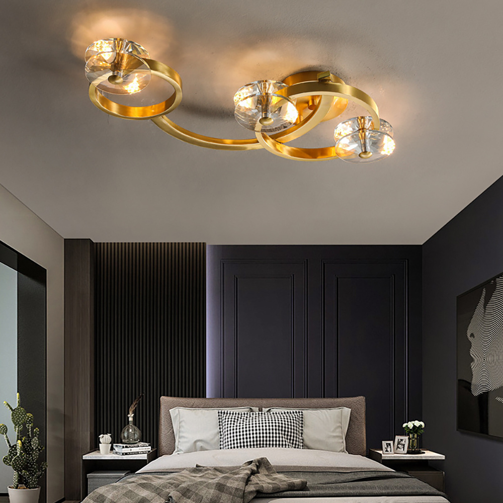 

Modern Gold Ring 6-Light Crystal Semi-Flush Mount Ceiling Light
