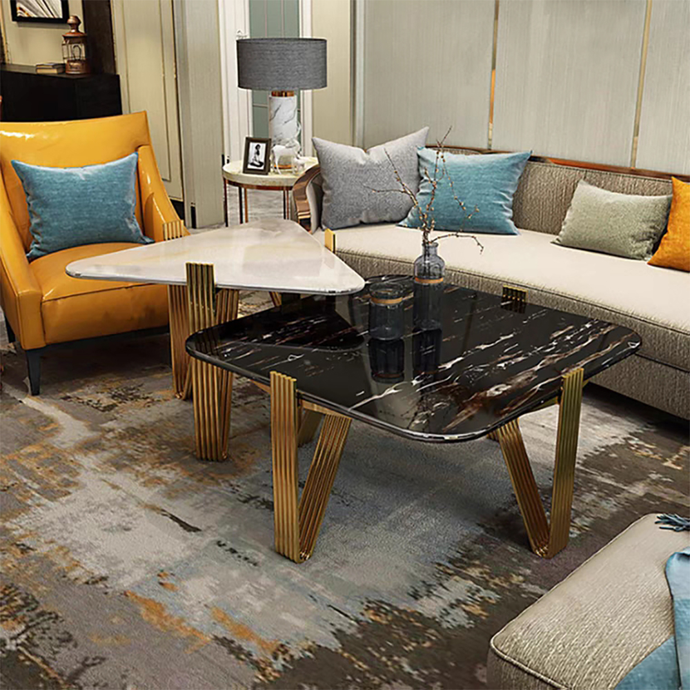 

2 Pieces Light Luxury Nesting Coffee Table Set with Stainless Steel Base