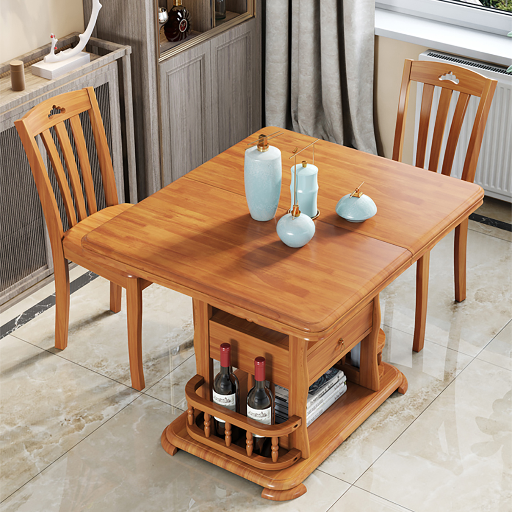 

51.2" Modern Extendable Oak Dining Table Set with Shelves & Drawers
