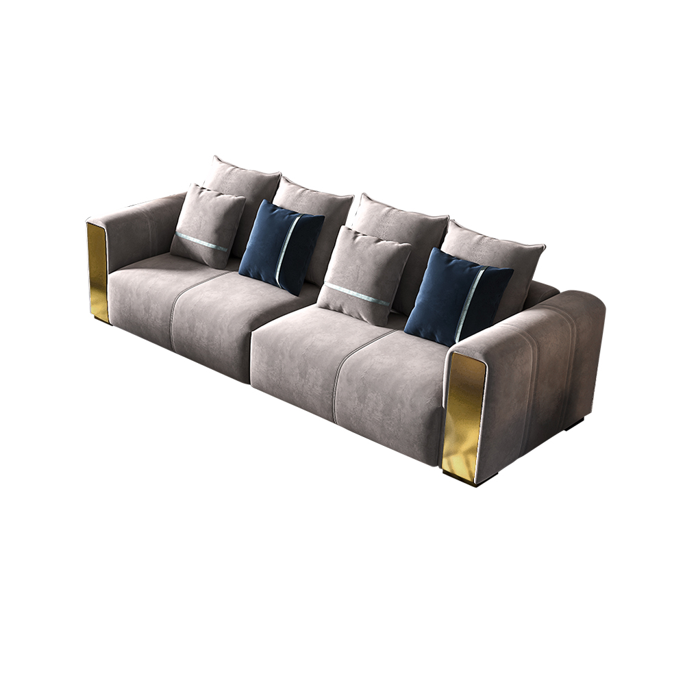 Gray 112" 4-Seater Upholstered Sofa with Stainless Steel Legs