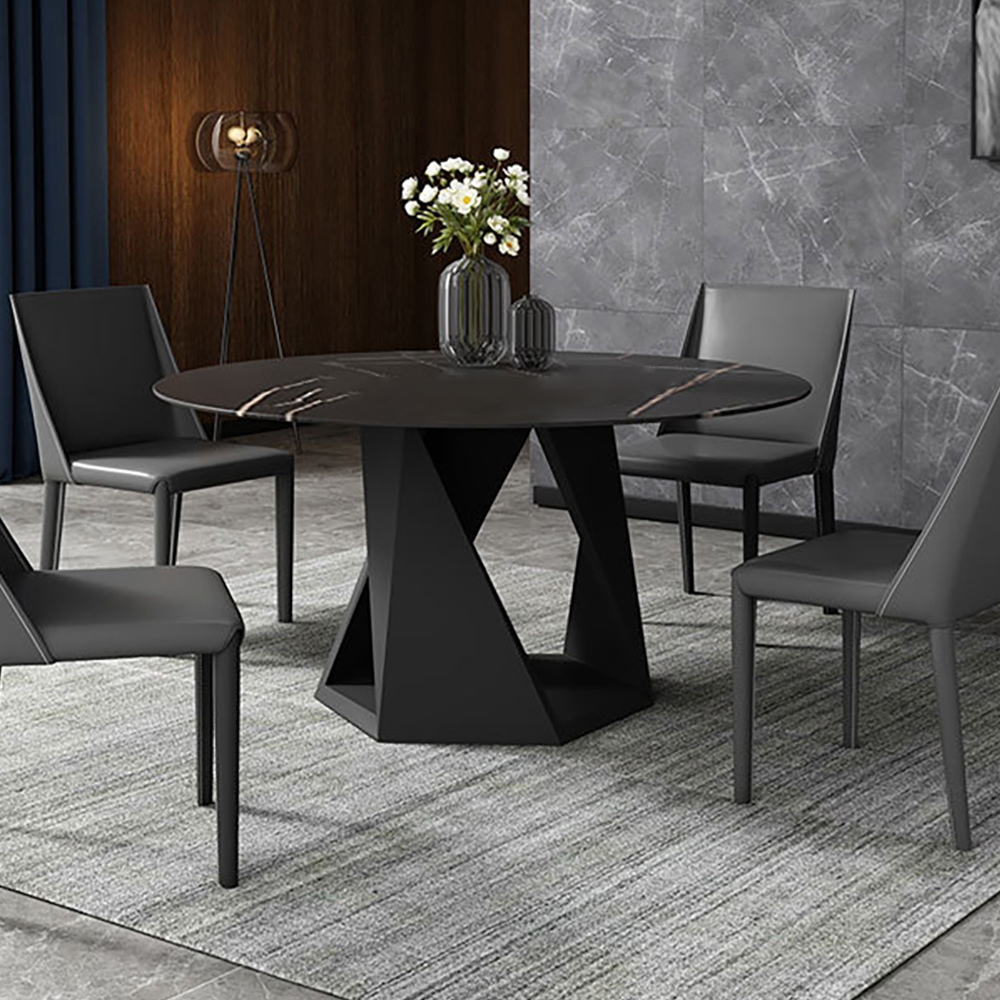 Table de salle à manger ronde classique en pierre frittée noire ...